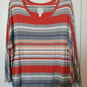 Sunday Multicolor Striped V-Neck Long Sleeve Top